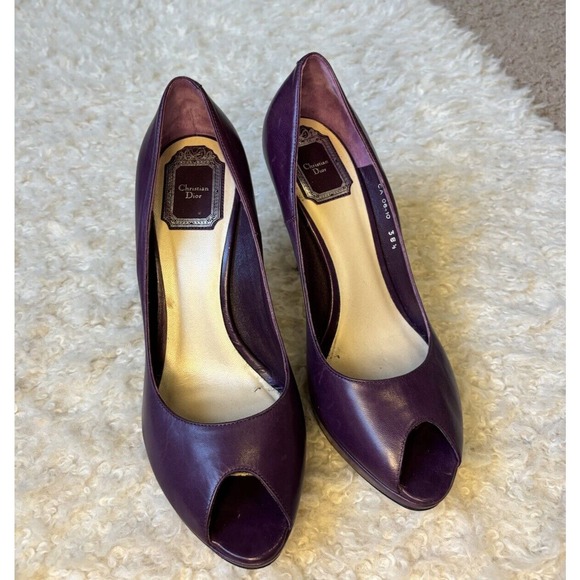 Christian Dior Miss Dior Peep Toe Purple Platform Heel Pumps Sz 38.5 / 8.5 US - Picture 1 of 14